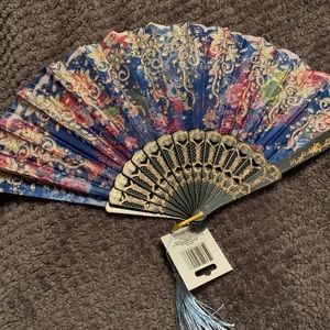 Accordion Hand Held Fabric Fan, NWT, Royal blue